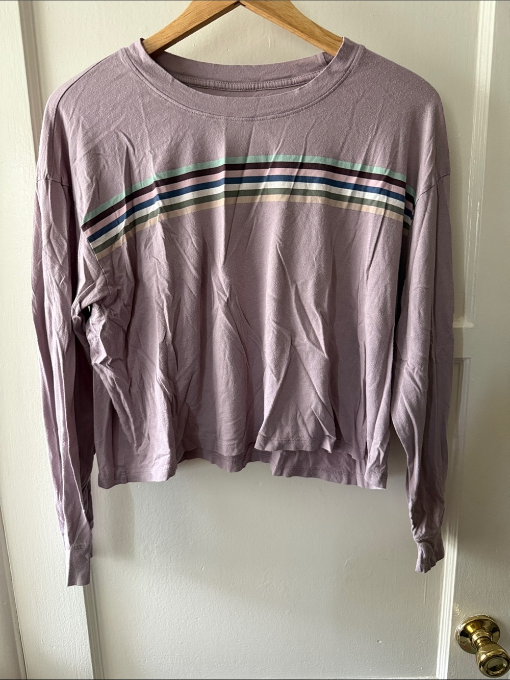 Lilac Striped Long Sleeve Crop Tee